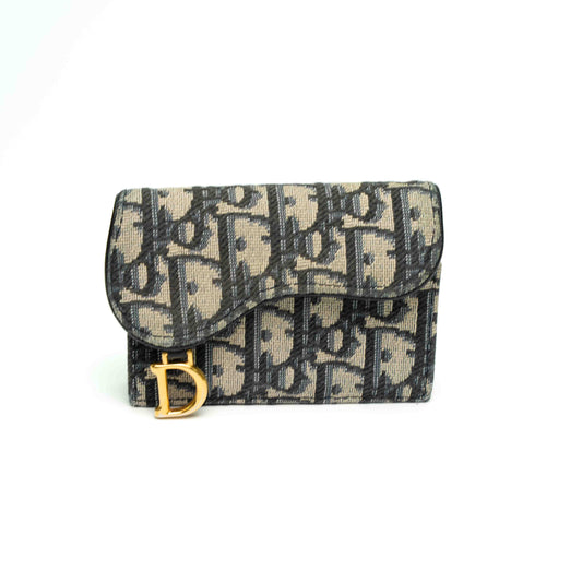 Christian Dior Blue Oblique Jacquard Saddle Card Holder