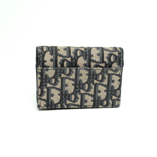 Christian Dior Blue Oblique Jacquard Saddle Card Holder