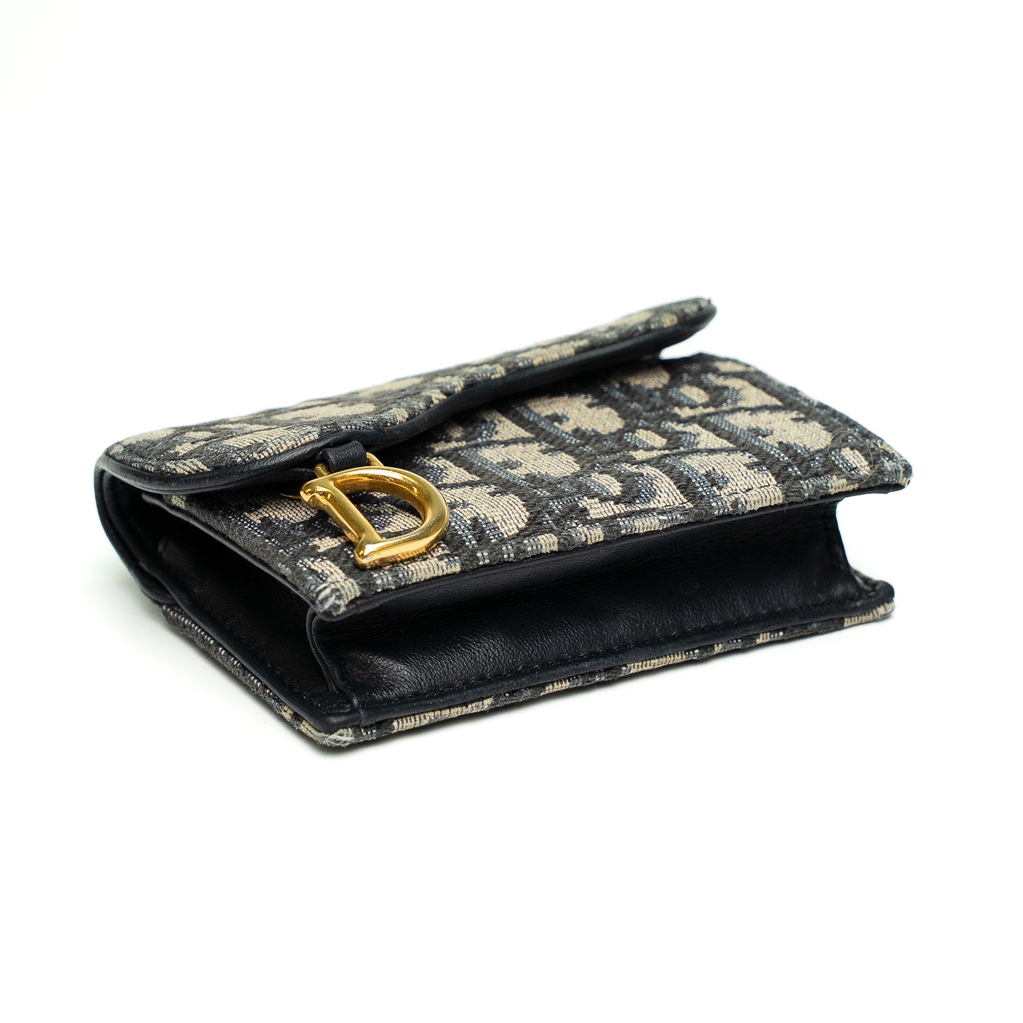 Christian Dior Blue Oblique Jacquard Saddle Card Holder