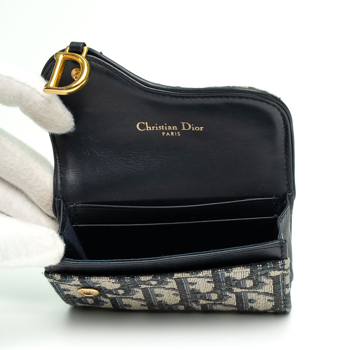 Christian Dior Blue Oblique Jacquard Saddle Card Holder