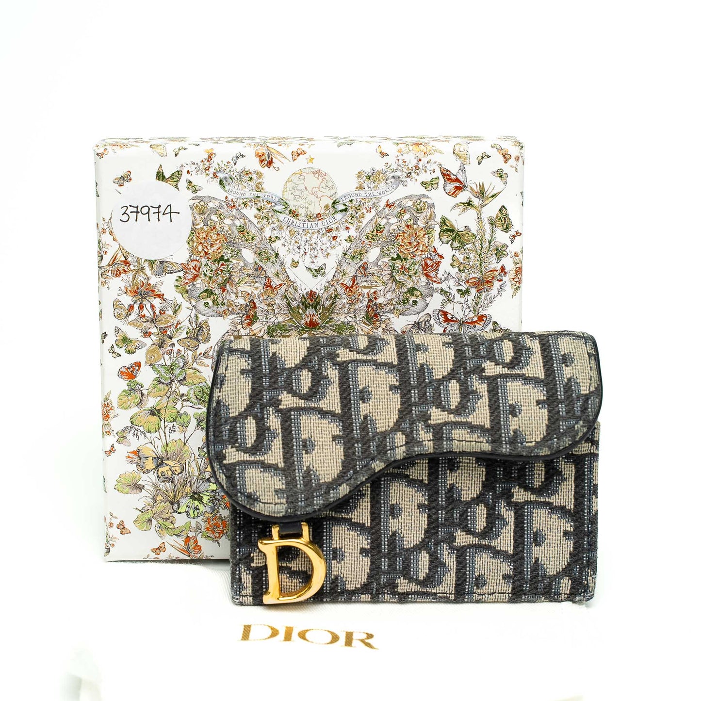 Christian Dior Blue Oblique Jacquard Saddle Card Holder