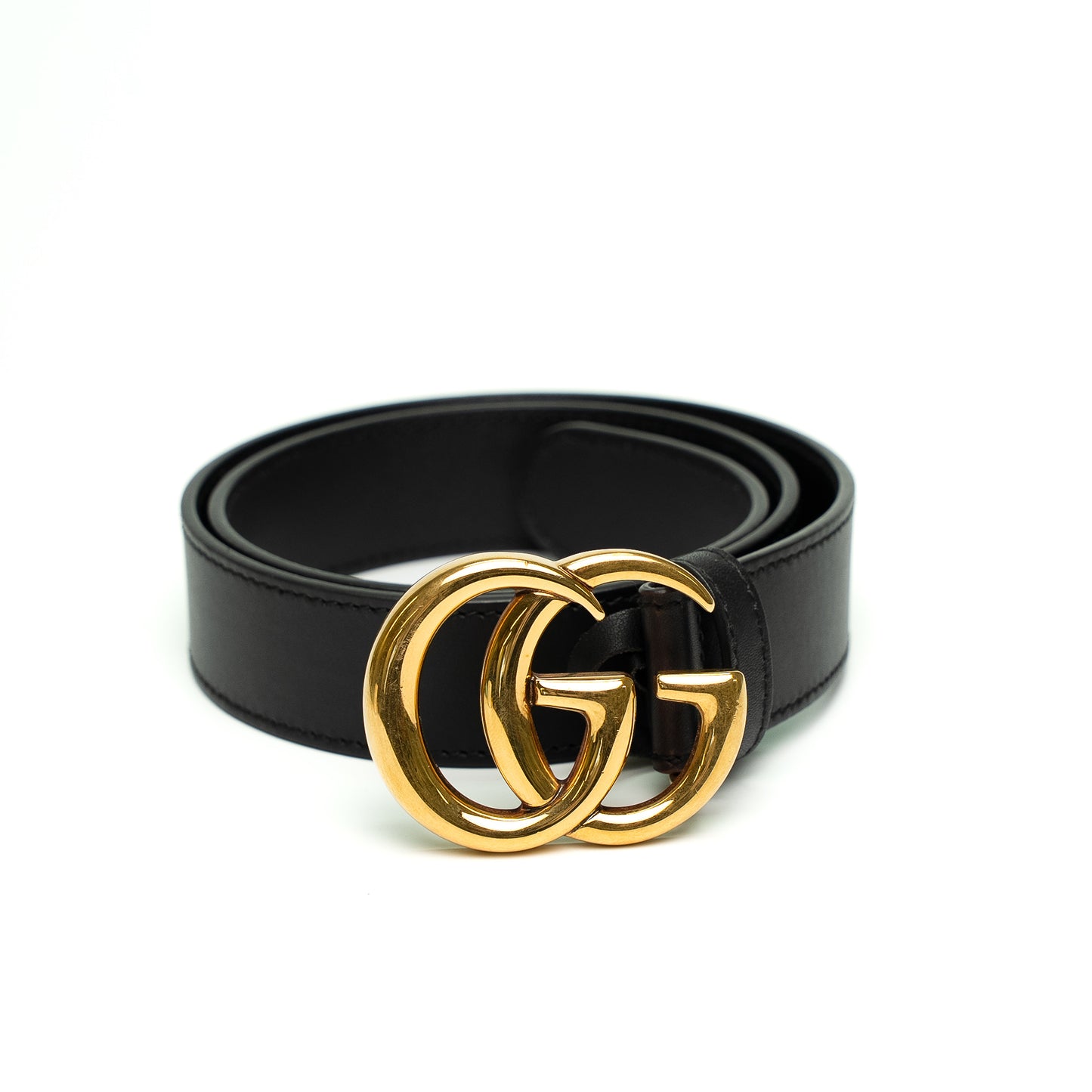 Gucci Black Leather Gold GG Belt