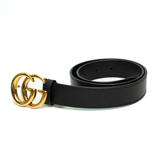 Gucci Black Leather Gold GG Belt