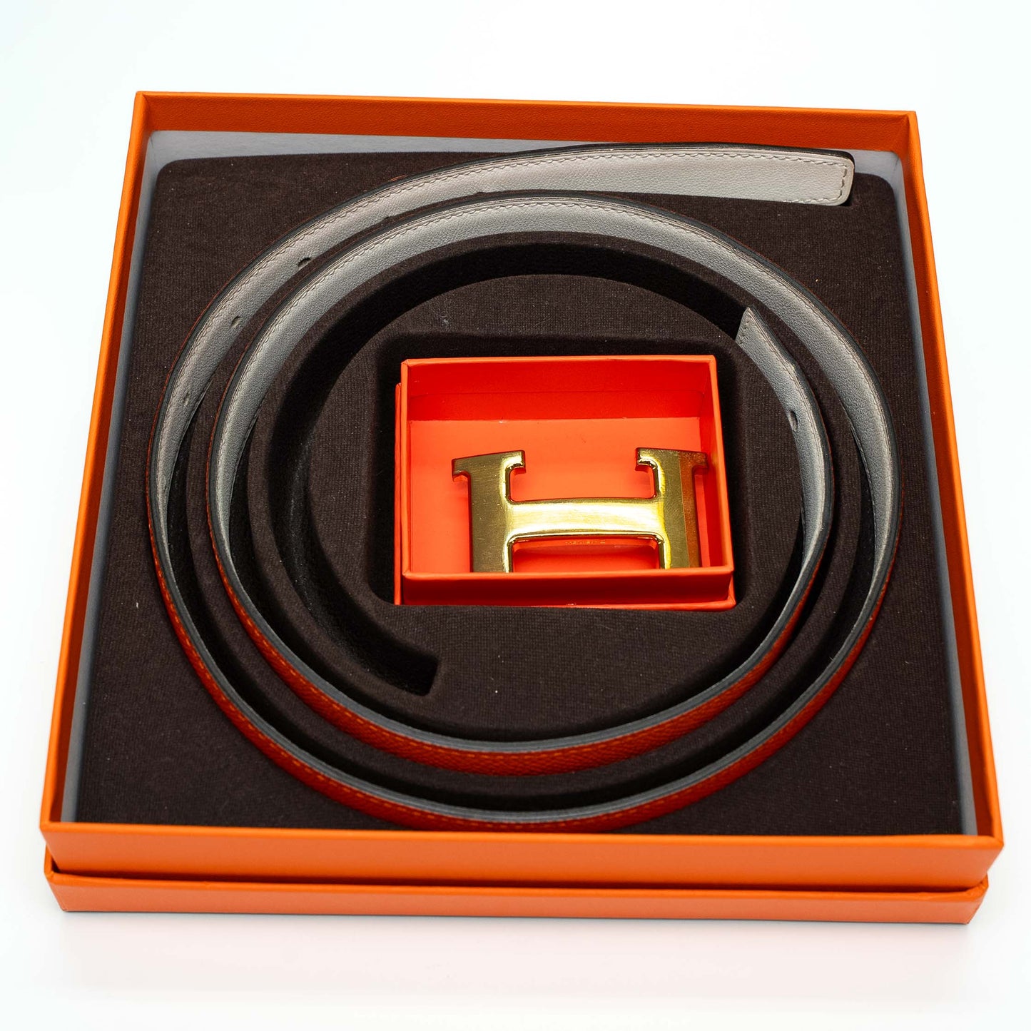 Hermès Orange Reversible Gold H Belt