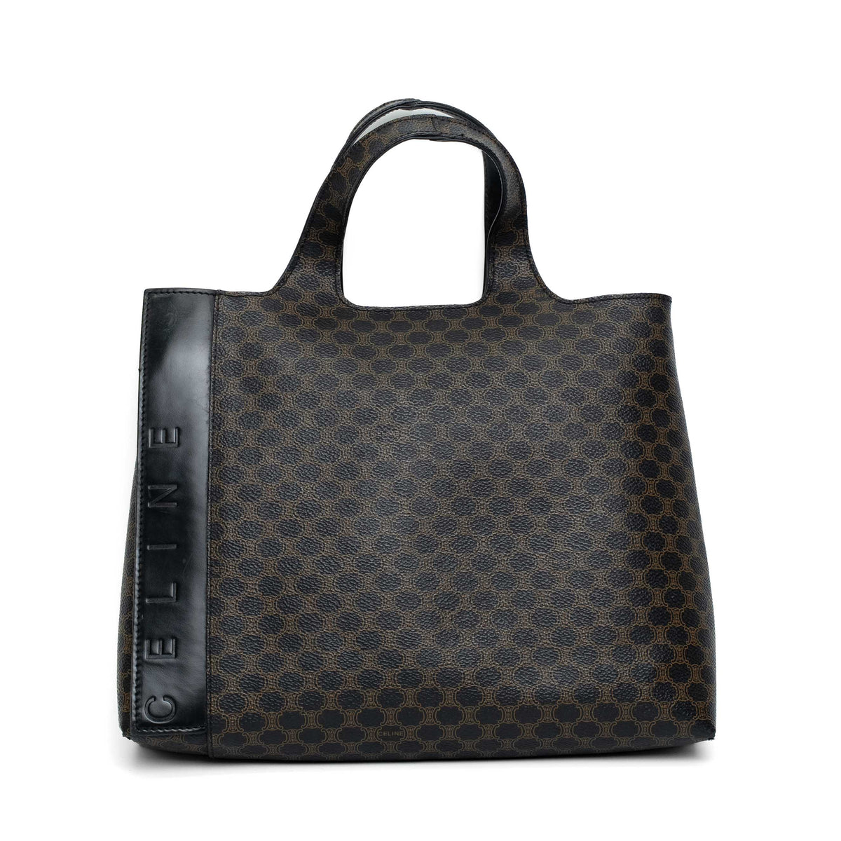 Celine Triomphe Canvas Black Leather Tote Bag