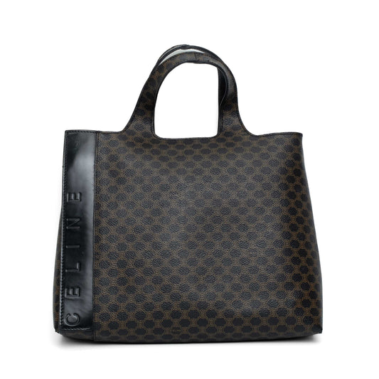 Celine Triomphe Canvas Black Leather Tote Bag