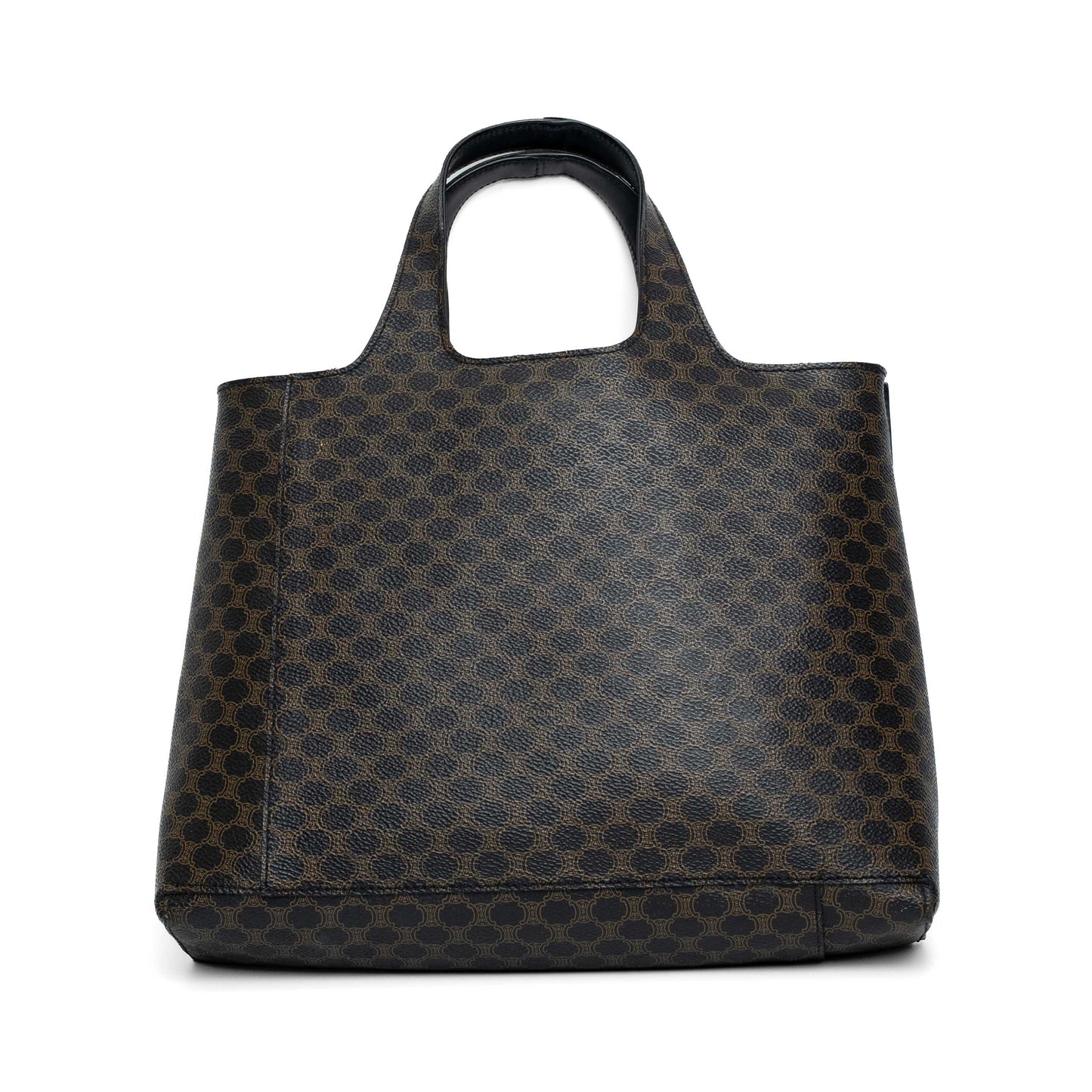 Celine Triomphe Canvas Black Leather Tote Bag