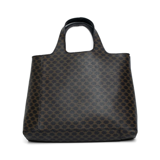Celine Triomphe Canvas Black Leather Tote Bag