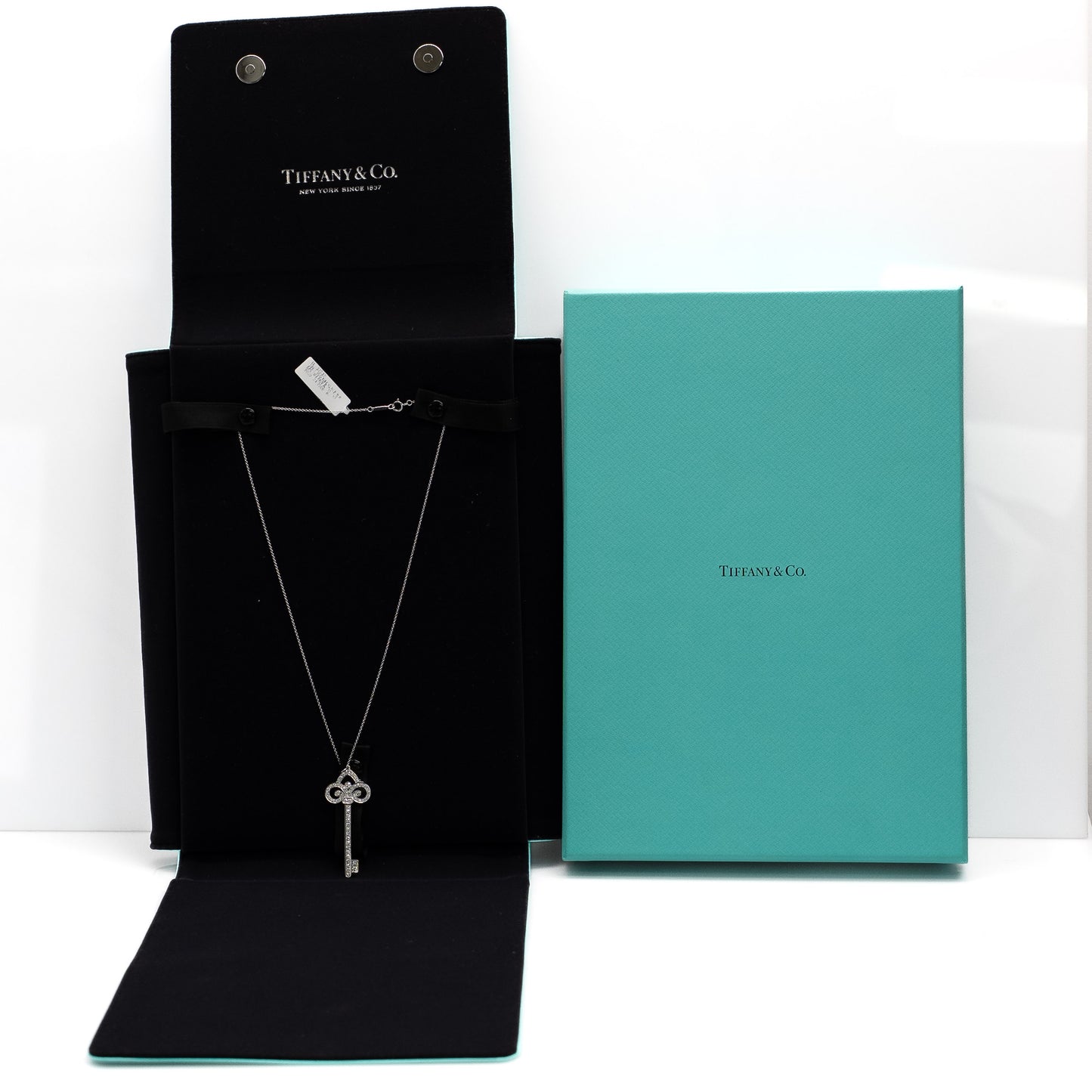 Tiffany & Co. Platinum Diamond Fleur de Lis Key Pendant Necklace