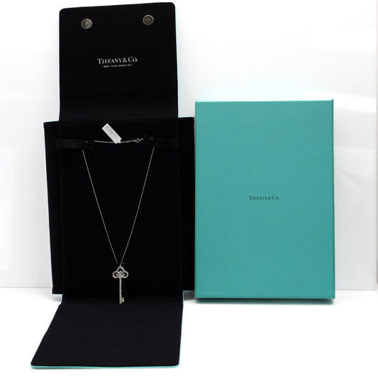 Tiffany & Co. Platinum Diamond Fleur de Lis Key Pendant Necklace