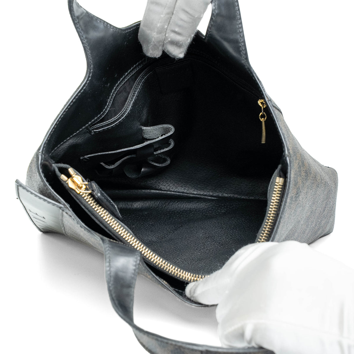 Celine Triomphe Canvas Black Leather Tote Bag