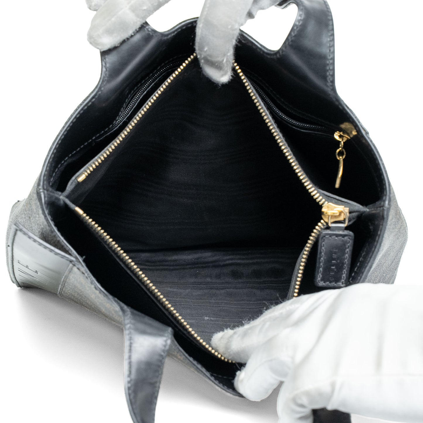 Celine Triomphe Canvas Black Leather Tote Bag