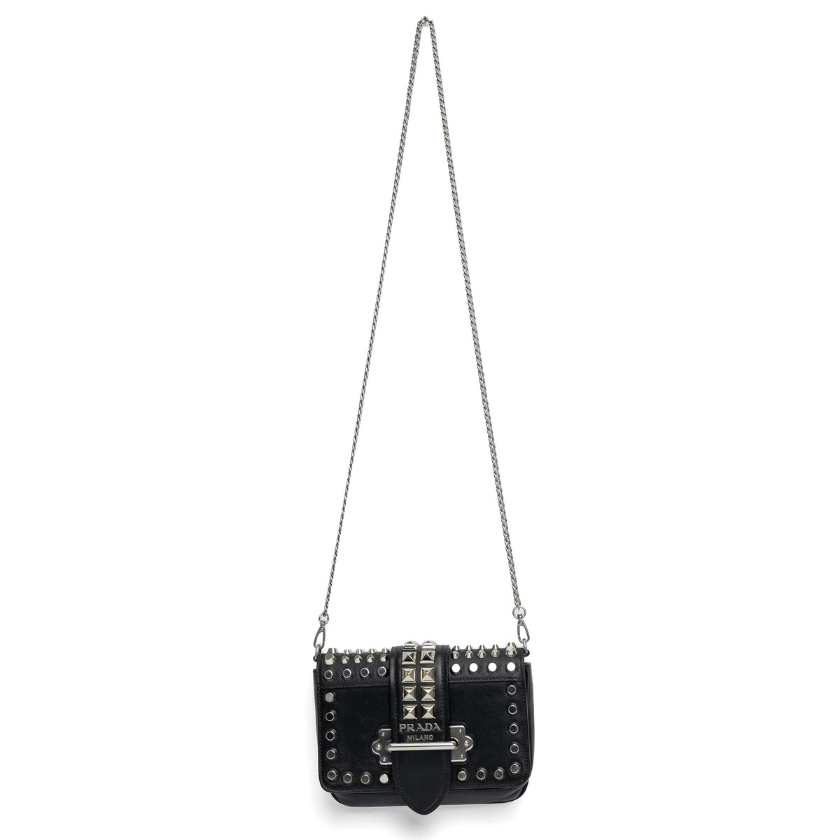 Prada Studded Black Leather Chain Shoulder Bag