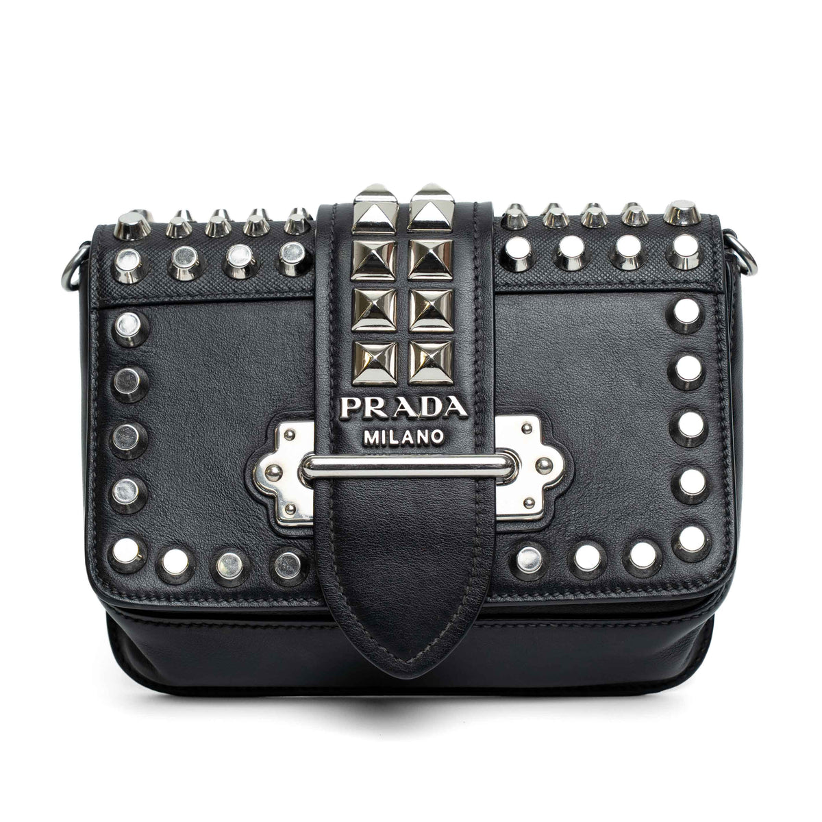 Prada Studded Black Leather Chain Shoulder Bag
