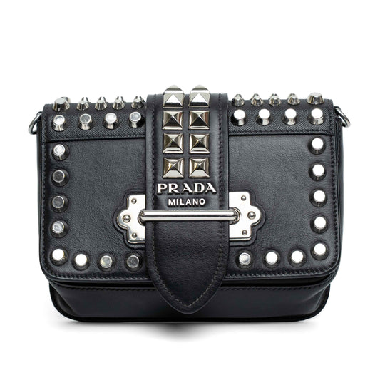 Prada Studded Black Leather Chain Shoulder Bag