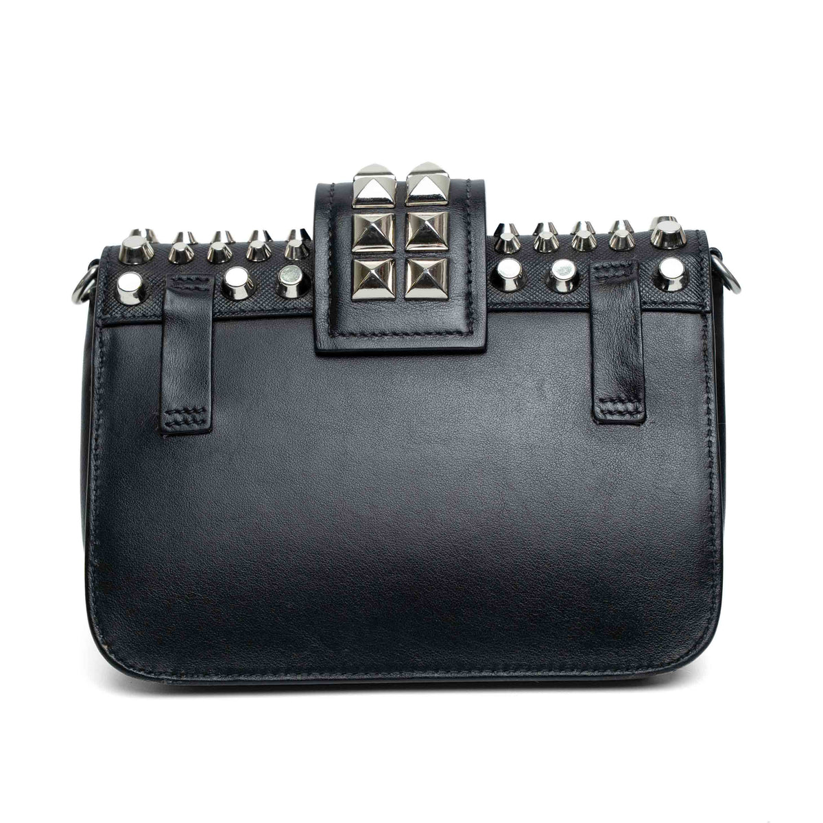 Prada Studded Black Leather Chain Shoulder Bag