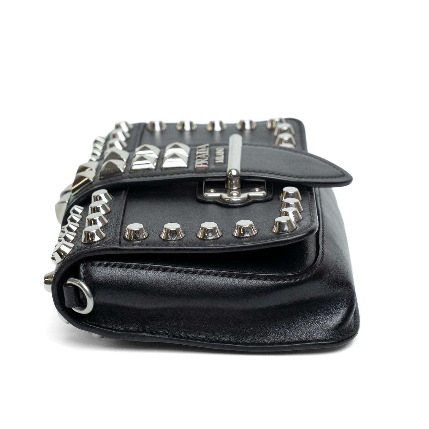 Prada Studded Black Leather Chain Shoulder Bag