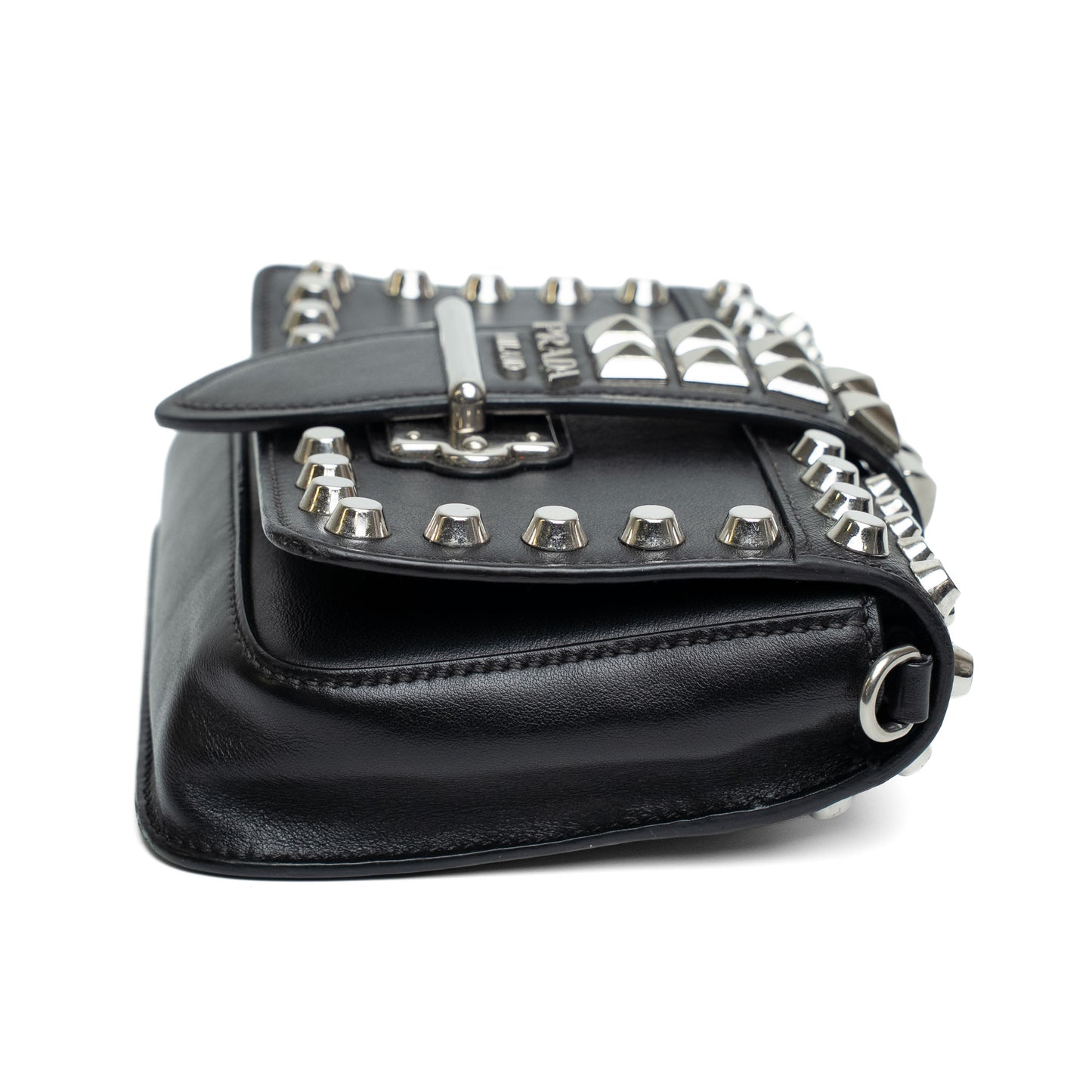 Prada Studded Black Leather Chain Shoulder Bag