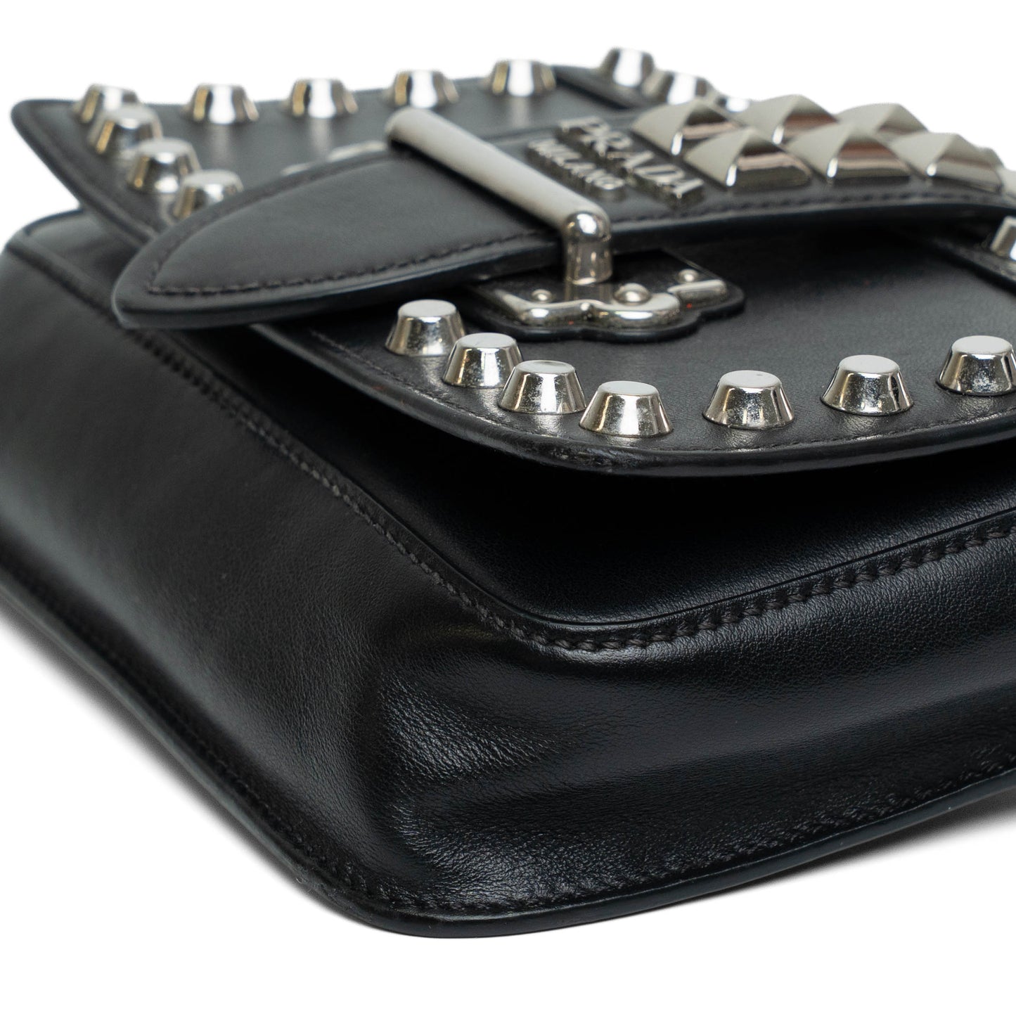 Prada Studded Black Leather Chain Shoulder Bag
