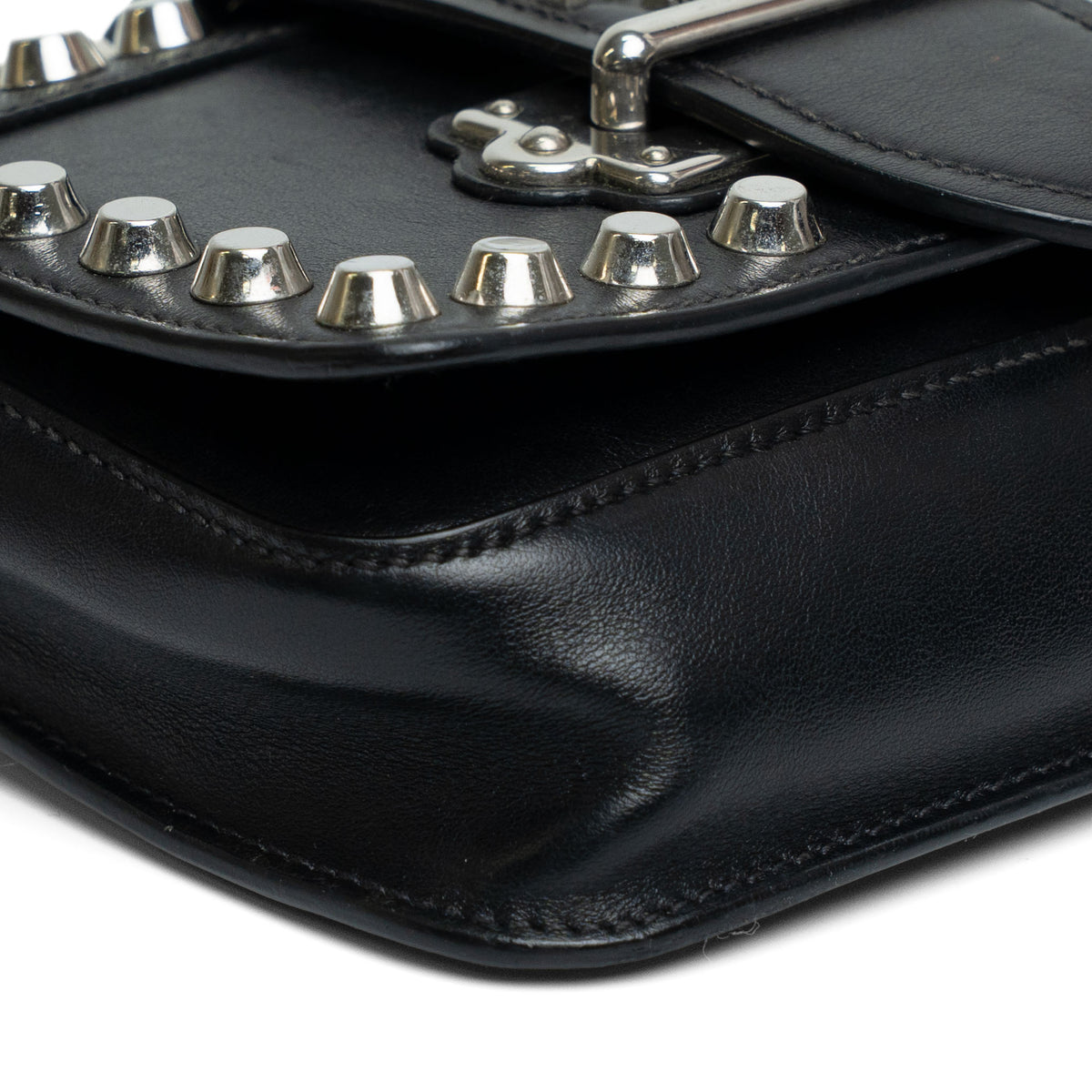 Prada Studded Black Leather Chain Shoulder Bag
