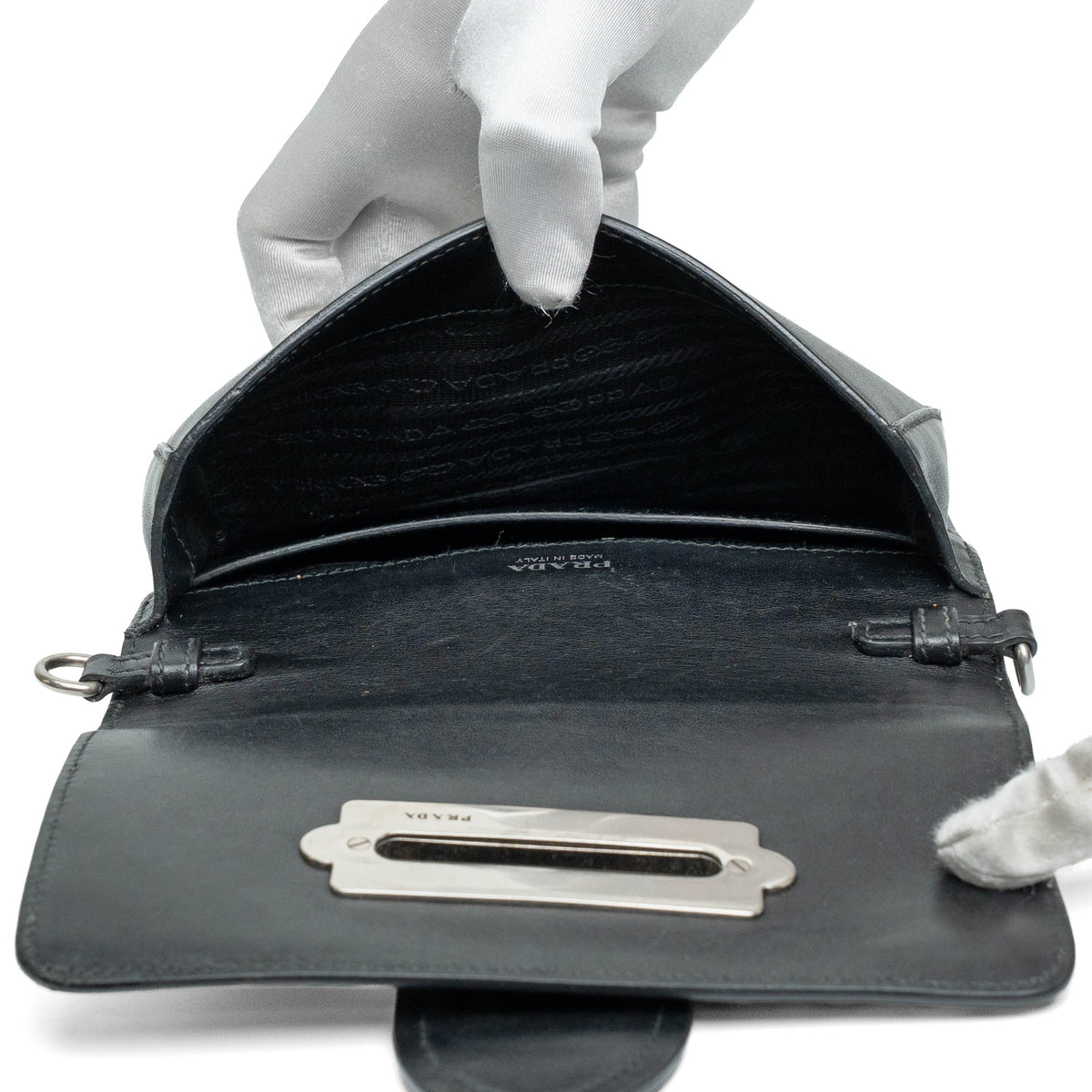 Prada Studded Black Leather Chain Shoulder Bag