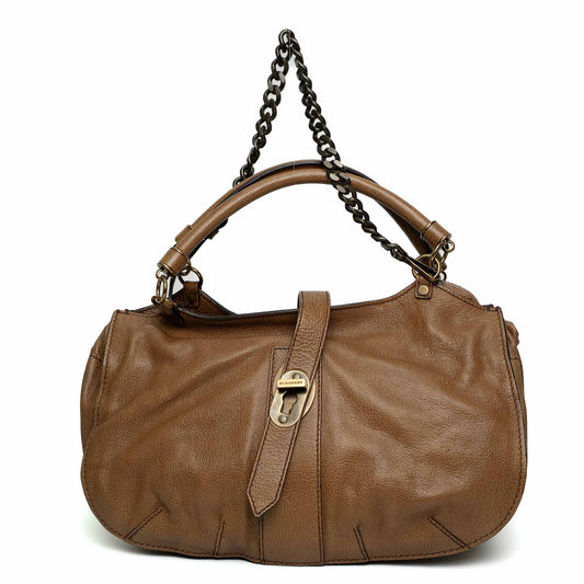 Burberry Brown Leather Chain Shoulder Bag Turn Lock