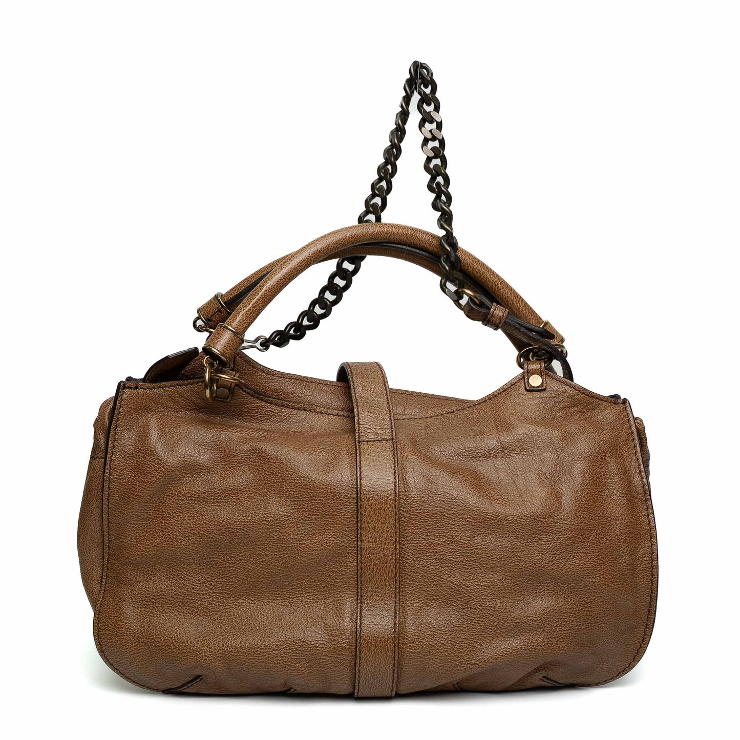 Burberry Brown Leather Chain Shoulder Bag Turn Lock