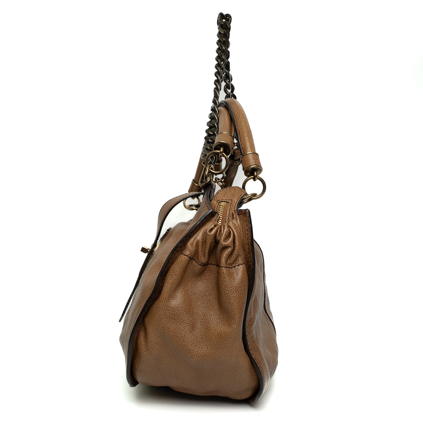 Burberry Brown Leather Chain Shoulder Bag Turn Lock