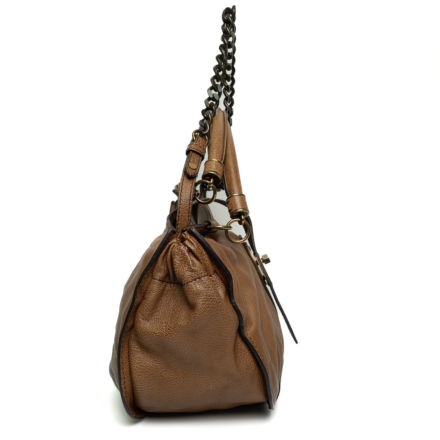 Burberry Brown Leather Chain Shoulder Bag Turn Lock