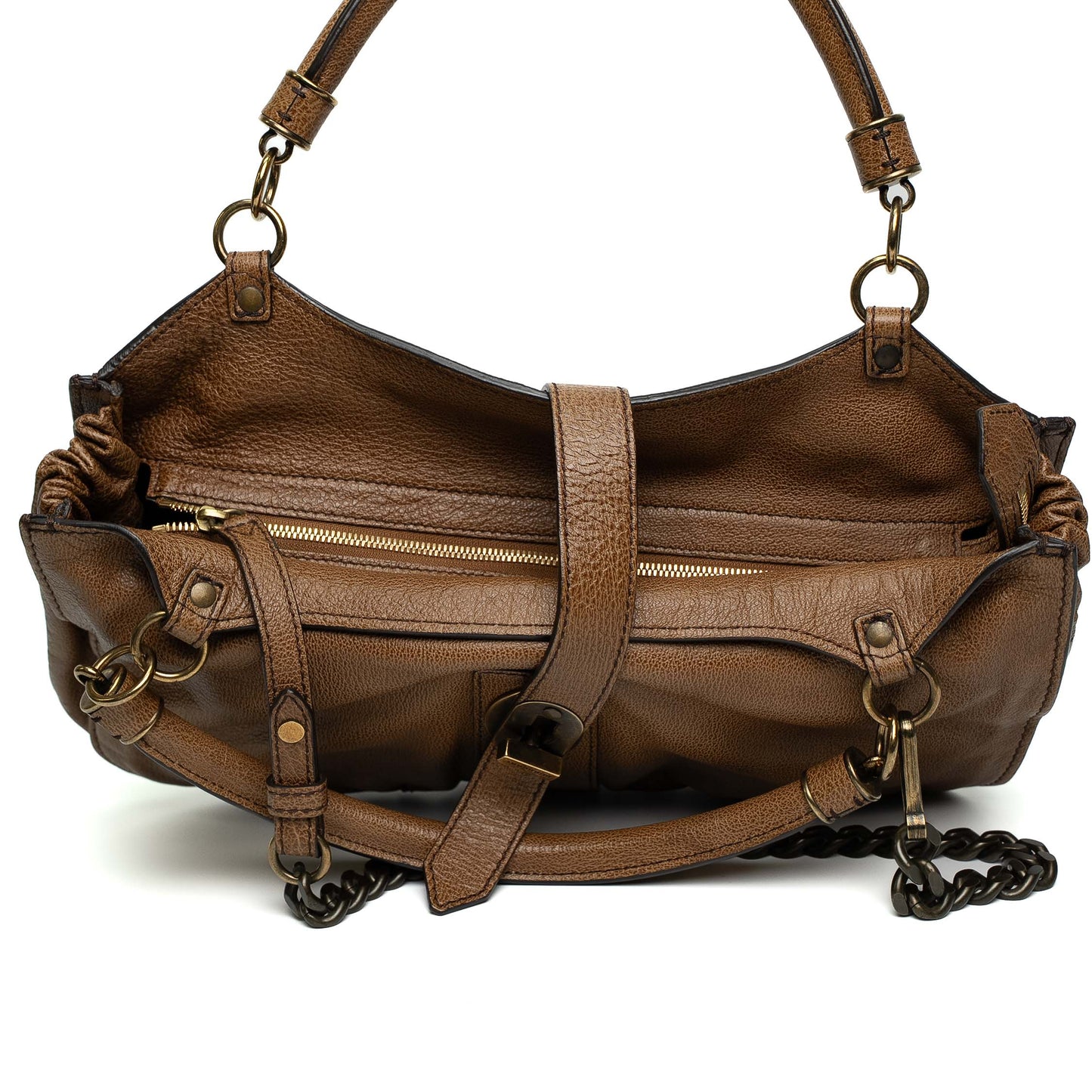 Burberry Brown Leather Chain Shoulder Bag Turn Lock