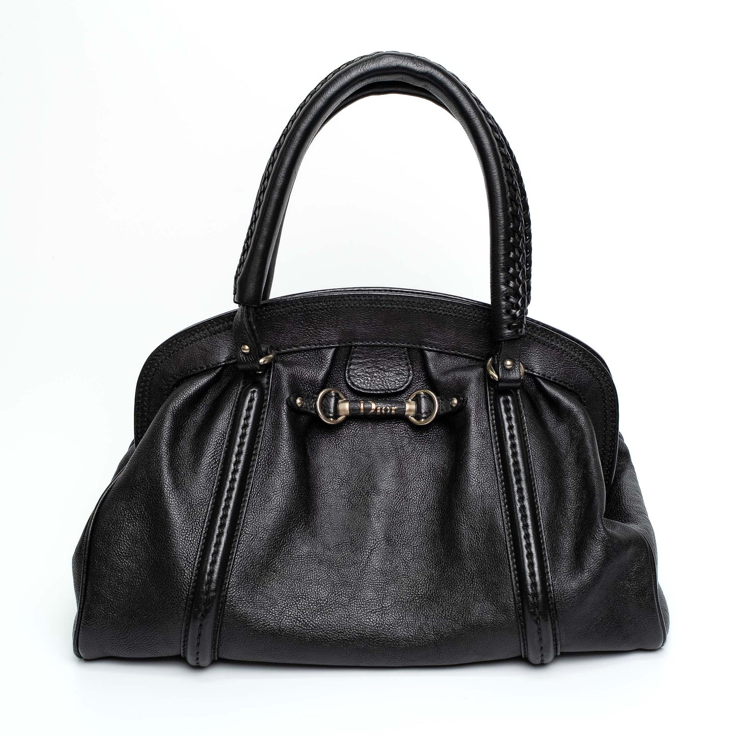 Dior Black Leather Framed Top Handle Shoulder Bag