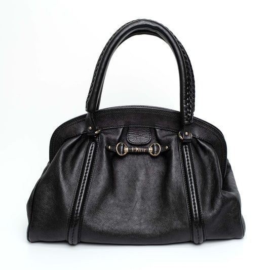 Dior Black Leather Framed Top Handle Shoulder Bag