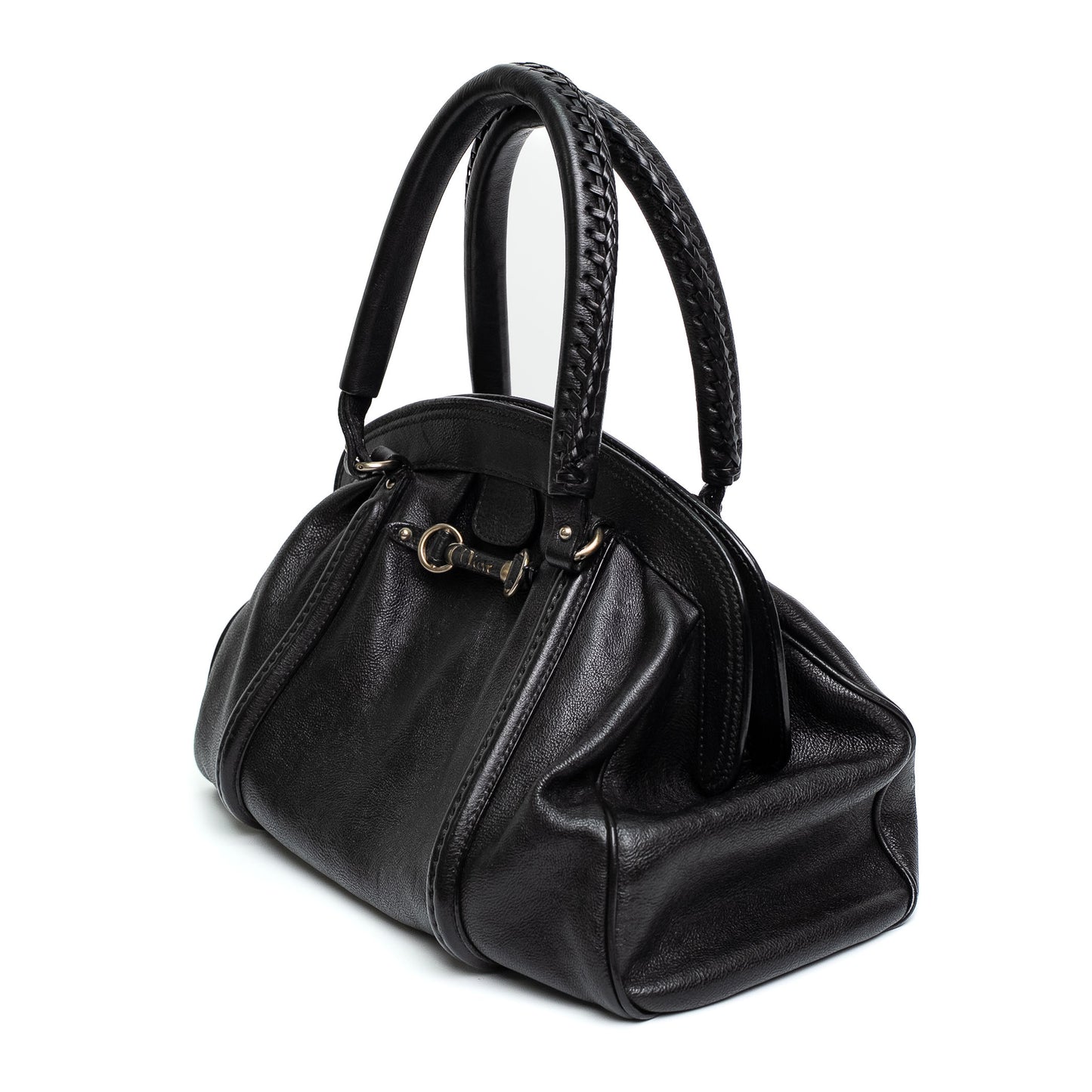 Dior Black Leather Framed Top Handle Shoulder Bag