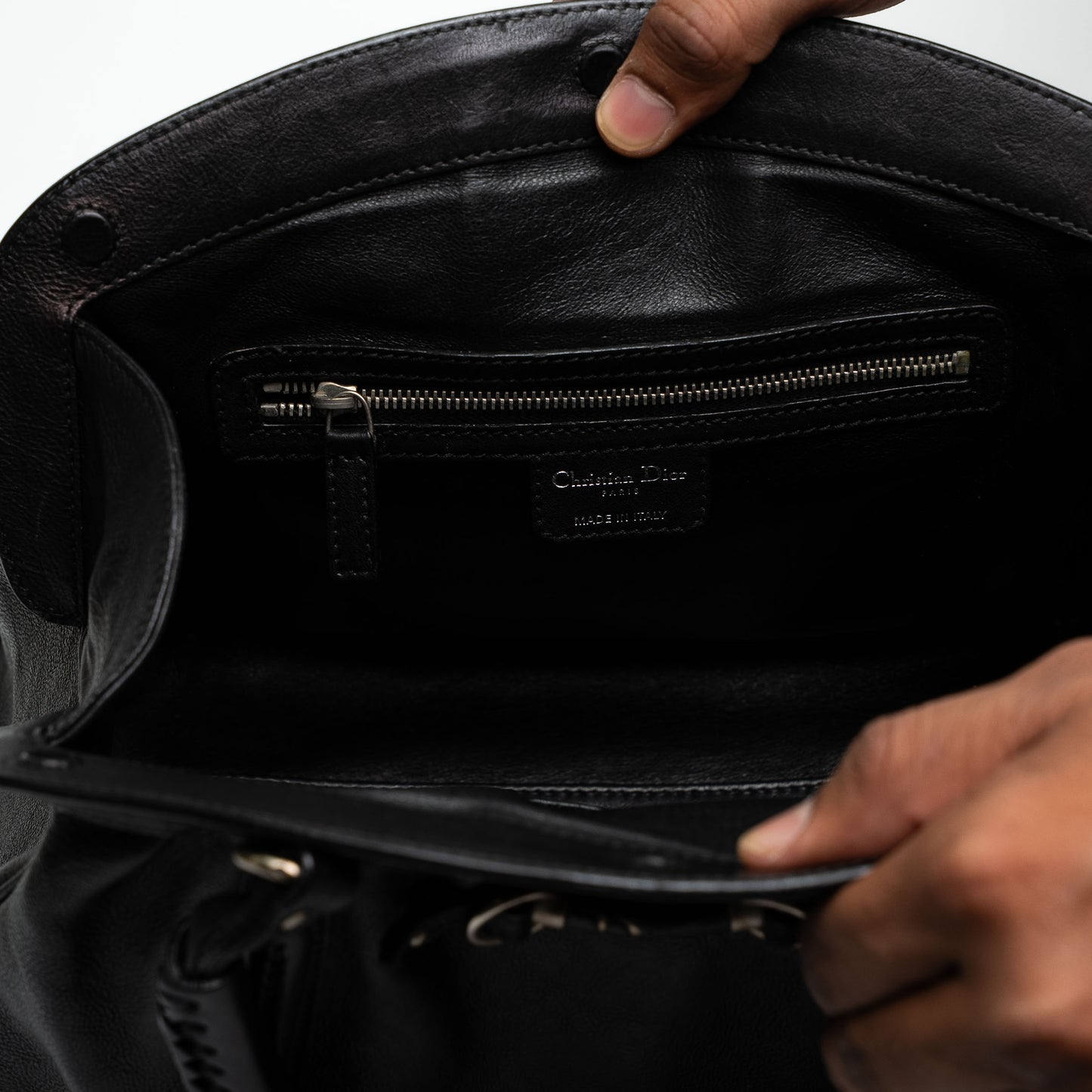 Dior Black Leather Framed Top Handle Shoulder Bag