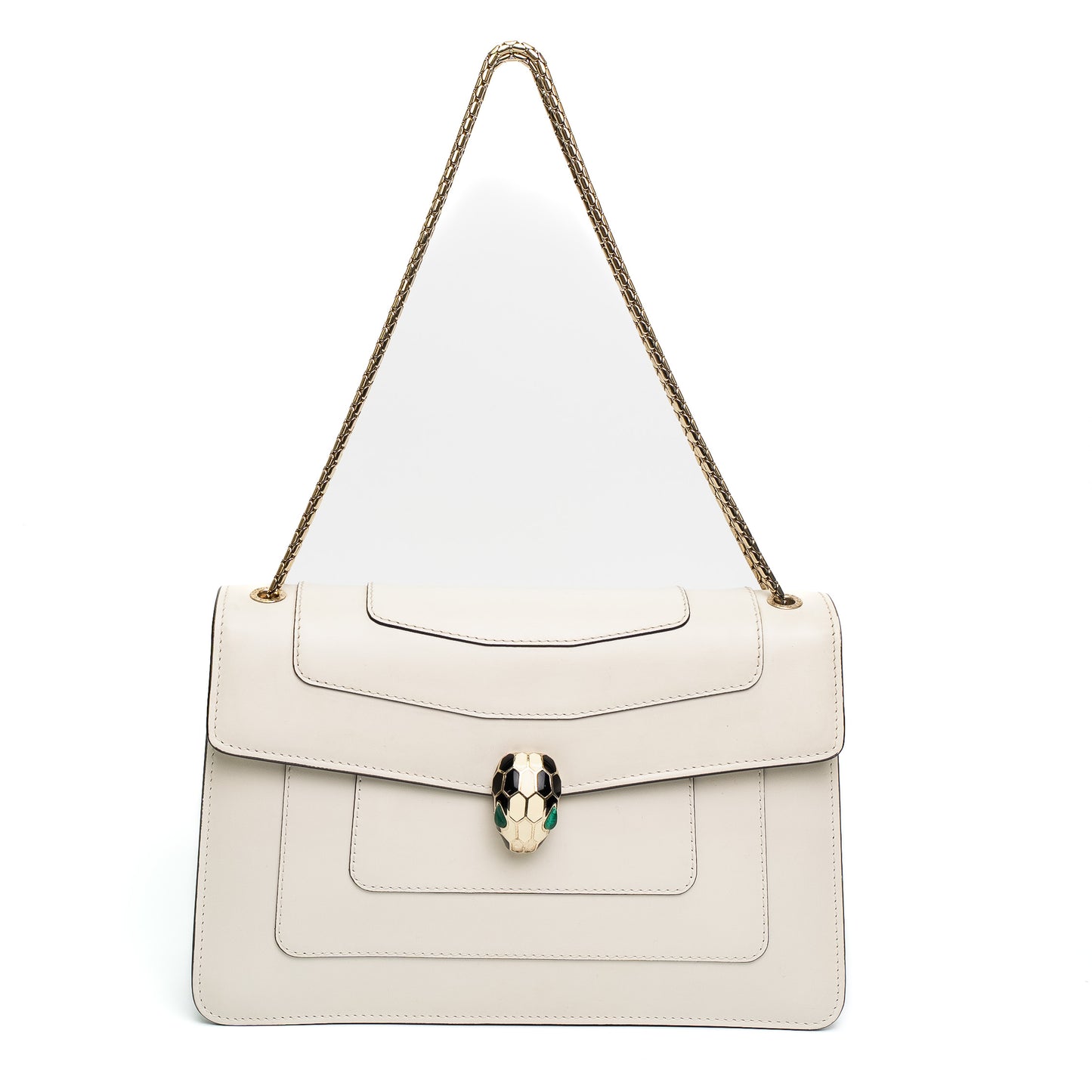 Bvlgari Serpenti Forever Medium White Leather Chain Bag