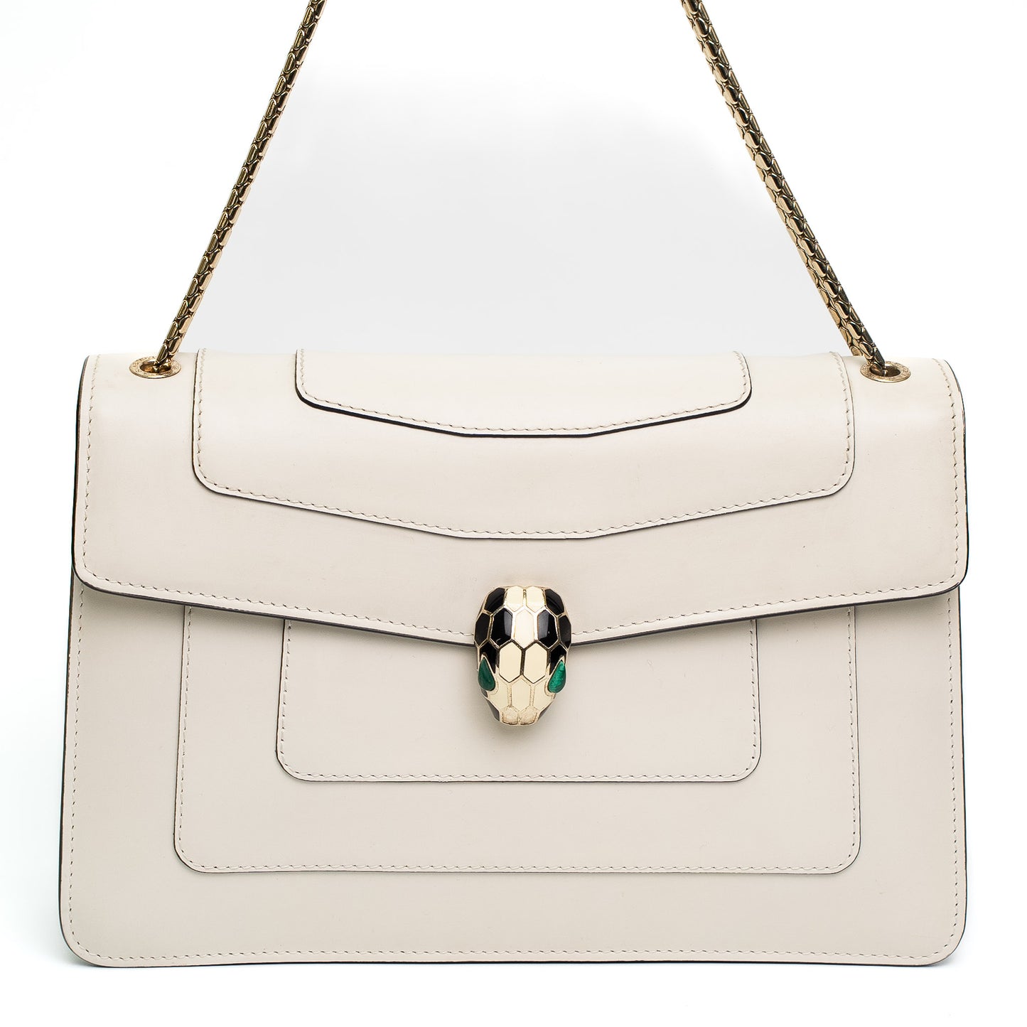 Bvlgari Serpenti Forever Medium White Leather Chain Bag