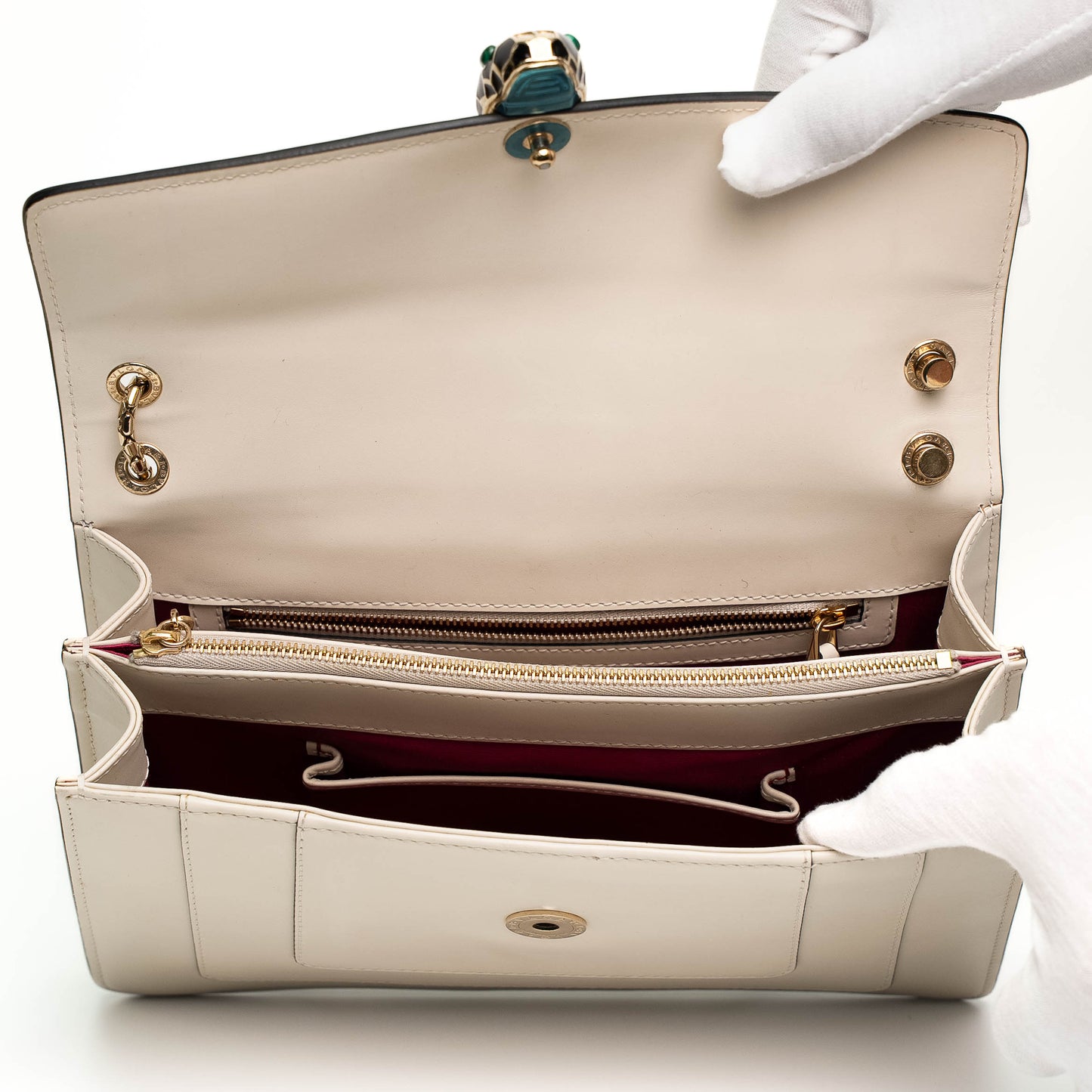 Bvlgari Serpenti Forever Medium White Leather Chain Bag