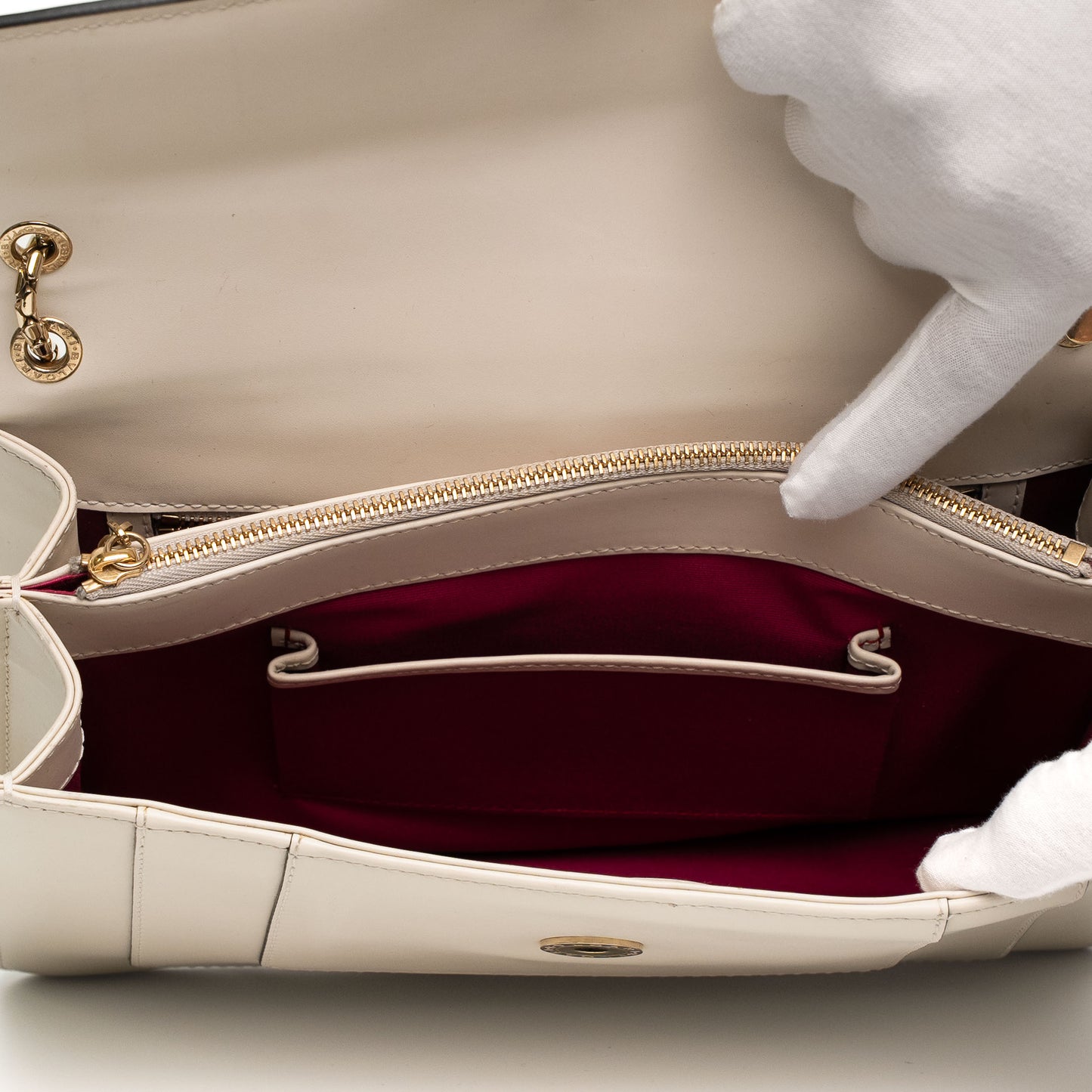 Bvlgari Serpenti Forever Medium White Leather Chain Bag