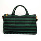 Prada Canvas Striped Green Black Top Handle Tote