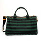 Prada Canvas Striped Green Black Top Handle Tote