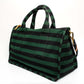 Prada Canvas Striped Green Black Top Handle Tote