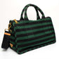 Prada Canvas Striped Green Black Top Handle Tote