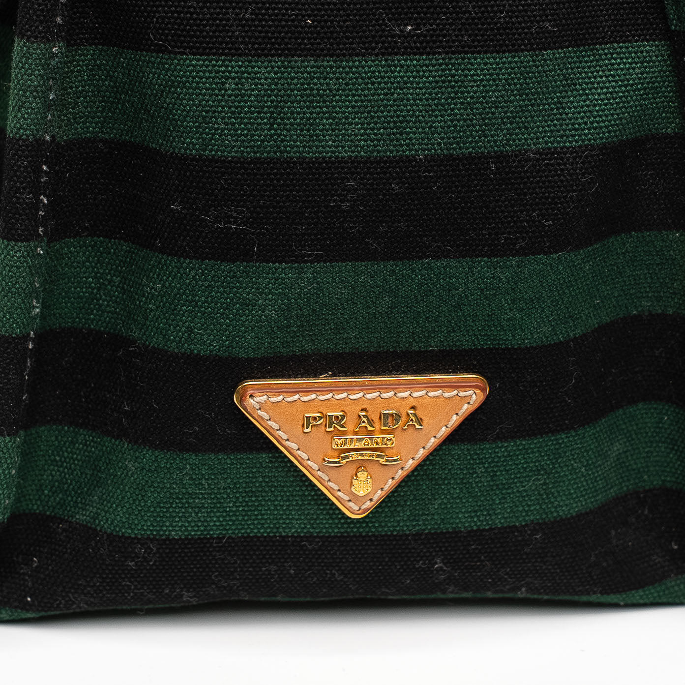 Prada Canvas Striped Green Black Top Handle Tote