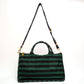 Prada Canvas Striped Green Black Top Handle Tote