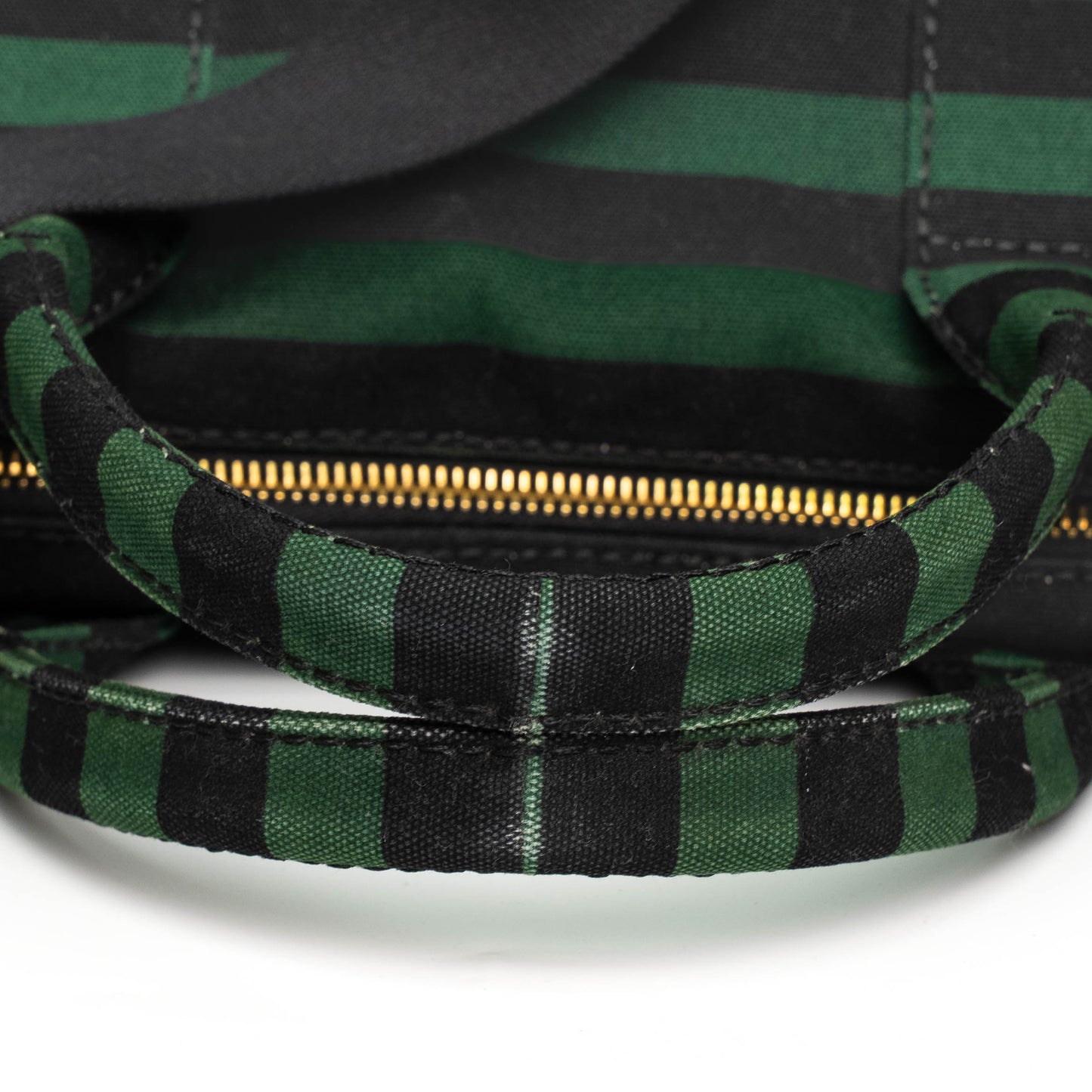 Prada Canvas Striped Green Black Top Handle Tote