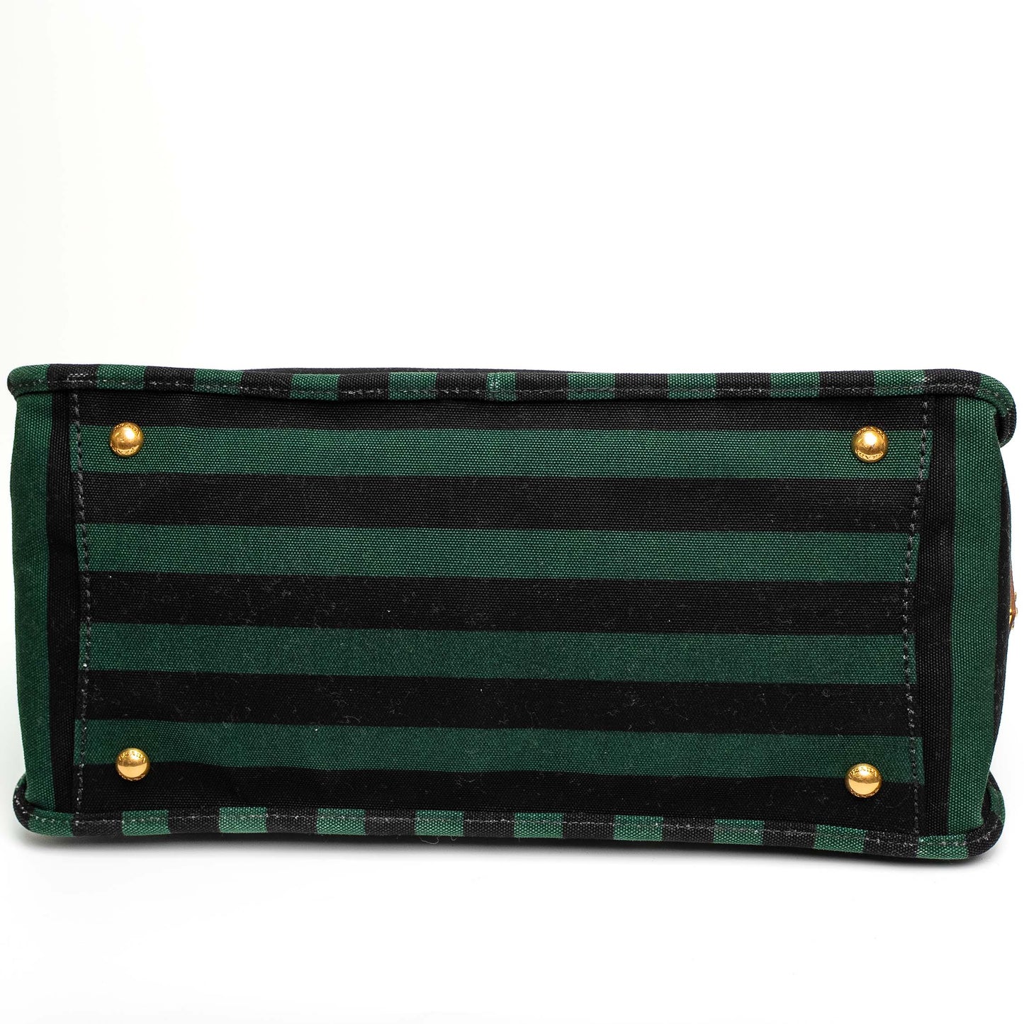 Prada Canvas Striped Green Black Top Handle Tote