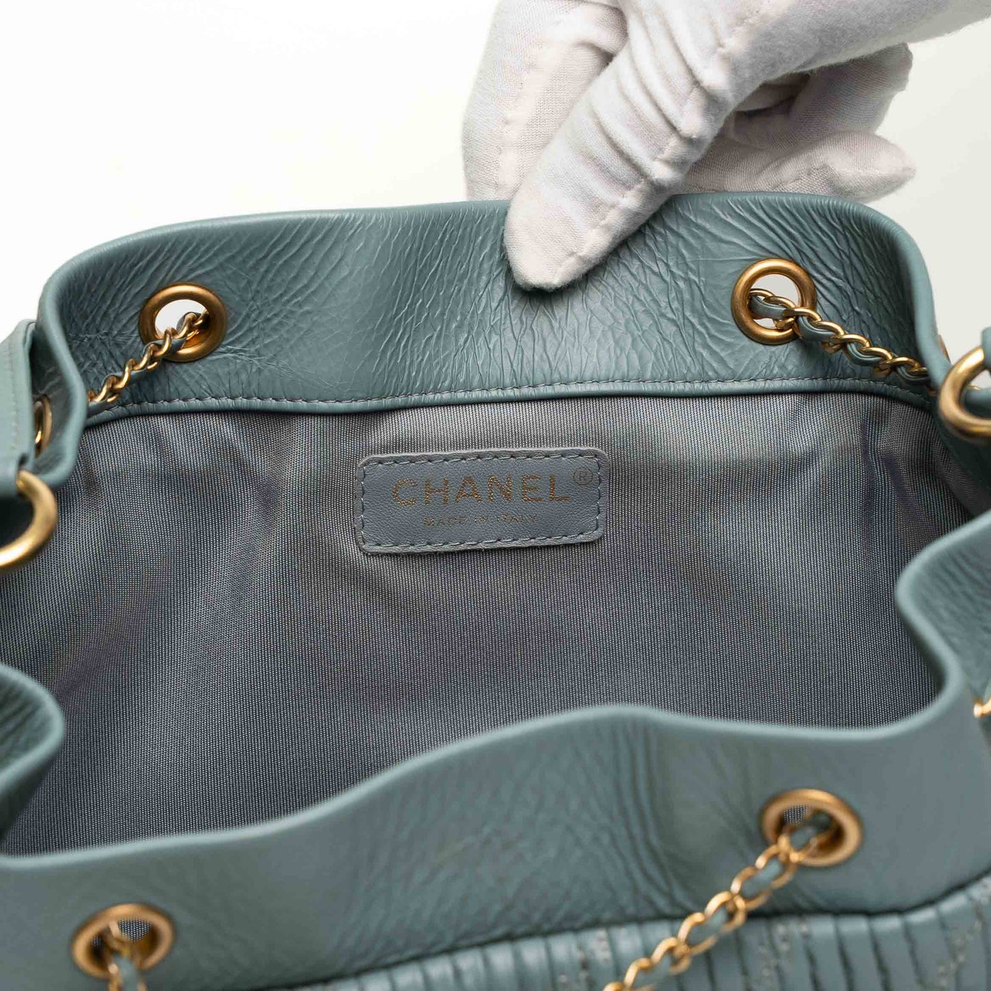 Chanel Pleated Drawstring Bucket Bag Mint Blue