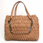 Bvlgari Willow Beige Pleated Leather Drawstring Tote Bag