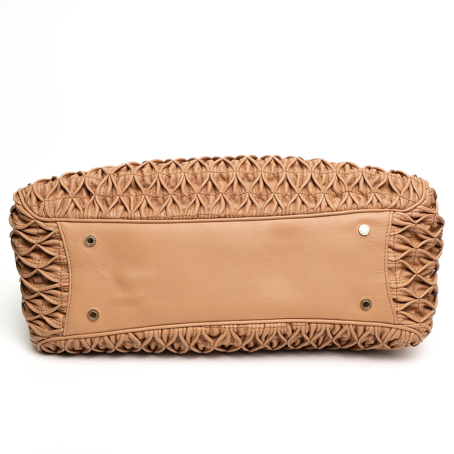 Bvlgari Willow Beige Pleated Leather Drawstring Tote Bag