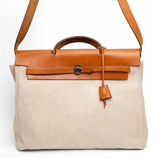 Hermès Herbag Messenger Canvas Leather Shoulder Travel Bag